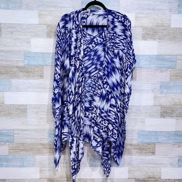 MICHAEL STARS Ruana Scarf Batik Blue White Sarong Swim Cover Up One Size OS - Picture 1 of 6